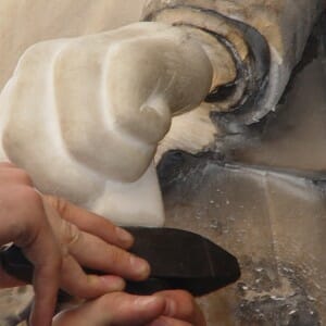 Fixing new Carrara Marble hand carved by Tom Nicholls