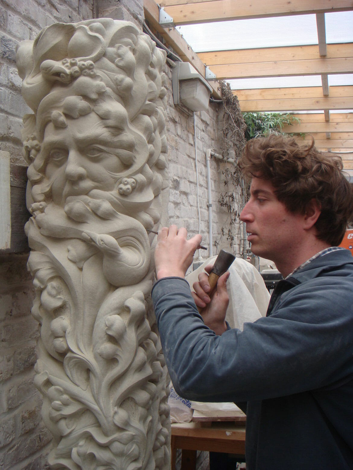 Greenman detail(Original Sandstone Garden Sculpture) Designed and Carved by Tom Nicholls, 2013